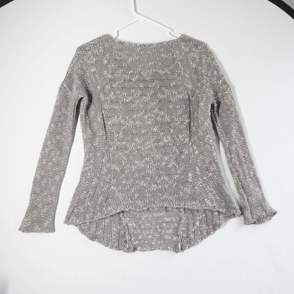 Helmut Lang Grey Marled Cotton Linen V-Neck High-Low Knit Sweater Size P - Picture 8 of 11
